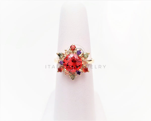 Anillo Dama de Lujo - 103396 - Diseño Girasol CZ Colores Oro Laminado 18K