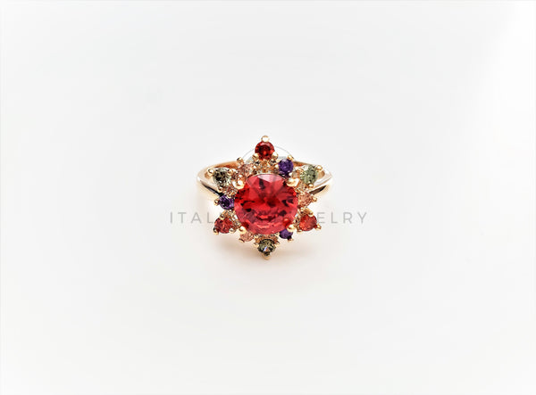 Anillo Dama de Lujo - 103396 - Diseño Girasol CZ Colores Oro Laminado 18K