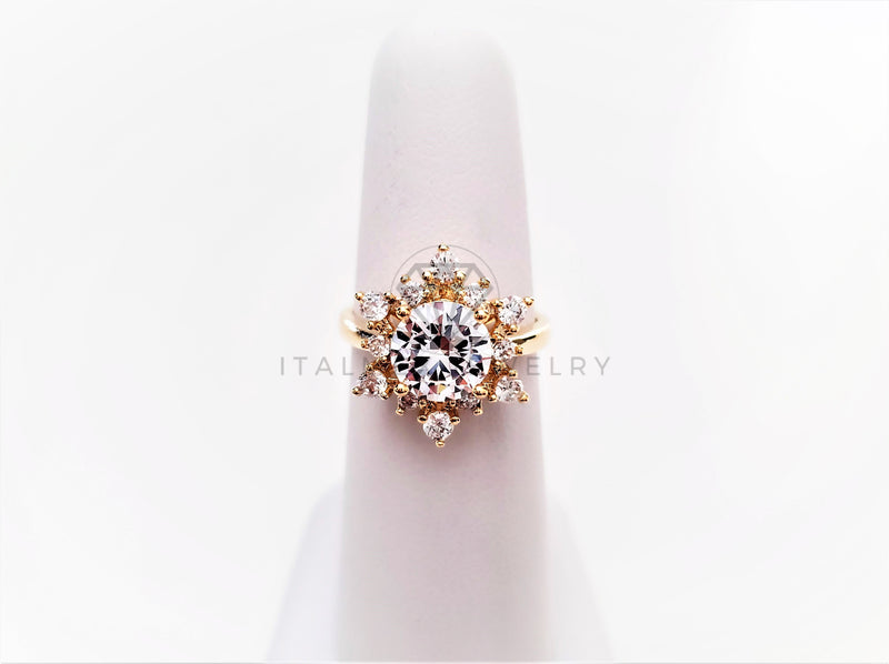 Anillo Dama de Lujo - 103399 - Diseño Girasol CZ Clara Oro Laminado 18K