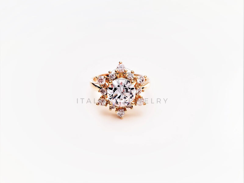 Anillo Dama de Lujo - 103399 - Diseño Girasol CZ Clara Oro Laminado 18K