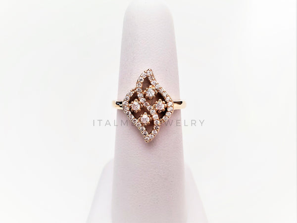 Anillo Dama de Lujo - 103402 - Diseño Hoja de Arbol CZ Clara Oro Laminado 18K