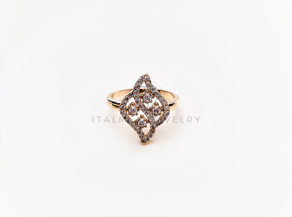 Anillo Dama de Lujo - 103402 - Diseño Hoja de Arbol CZ Clara Oro Laminado 18K