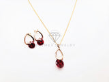 Juego de Lujo - 103411 - Diseño Gota de Amor CZ Roja Oro Laminado 18K
