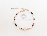 Pulsera de Lujo - 103439 - Diseño Flor y Ojo Turco Colores Oro Laminado 18K