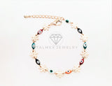 Pulsera de Lujo - 103439 - Diseño Flor y Ojo Turco Colores Oro Laminado 18K