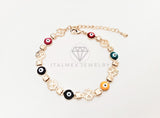 Pulsera de Lujo - 103444 - Diseño Trebol con Ojo Turco Colores Oro Laminado 18K