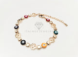 Pulsera de Lujo - 103444 - Diseño Trebol con Ojo Turco Colores Oro Laminado 18K
