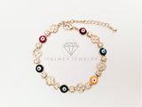 Pulsera de Lujo - 103444 - Diseño Trebol con Ojo Turco Colores Oro Laminado 18K