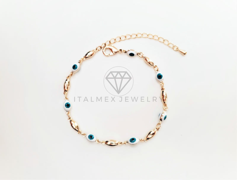 Pulsera de Lujo - 103445 - Diseño Gota con Ojo Turco Blanco Oro Laminado 18K