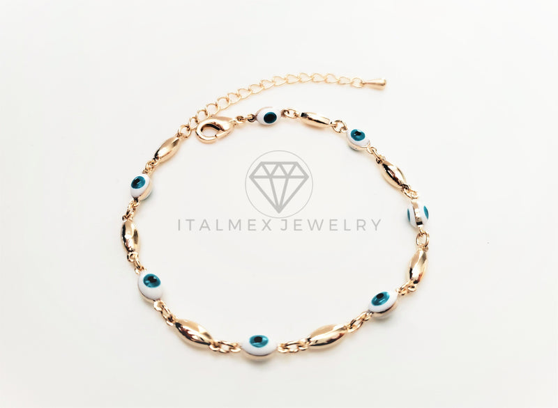 Pulsera de Lujo - 103445 - Diseño Gota con Ojo Turco Blanco Oro Laminado 18K