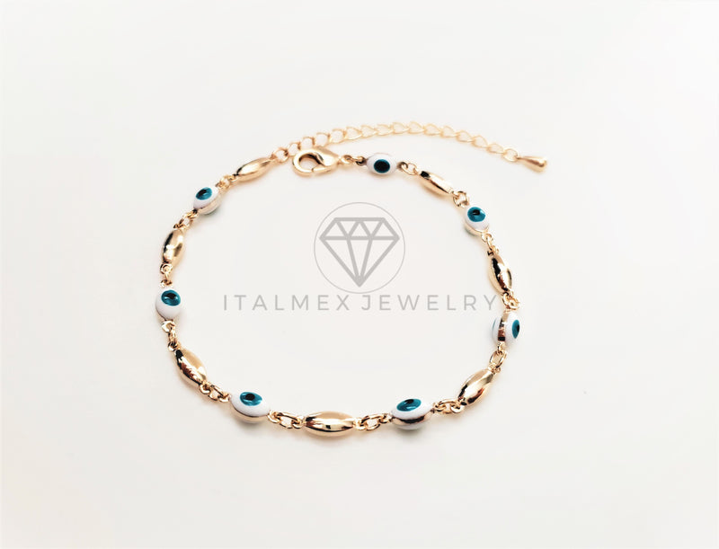Pulsera de Lujo - 103445 - Diseño Gota con Ojo Turco Blanco Oro Laminado 18K