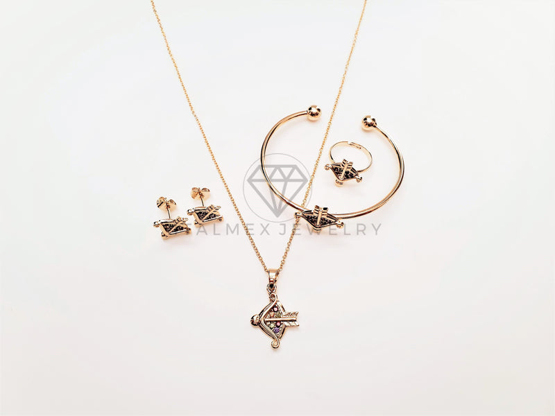 Juego de Niña - 103454 - Diseño de Arco y Flecha CZ Colores Oro Laminado 18K