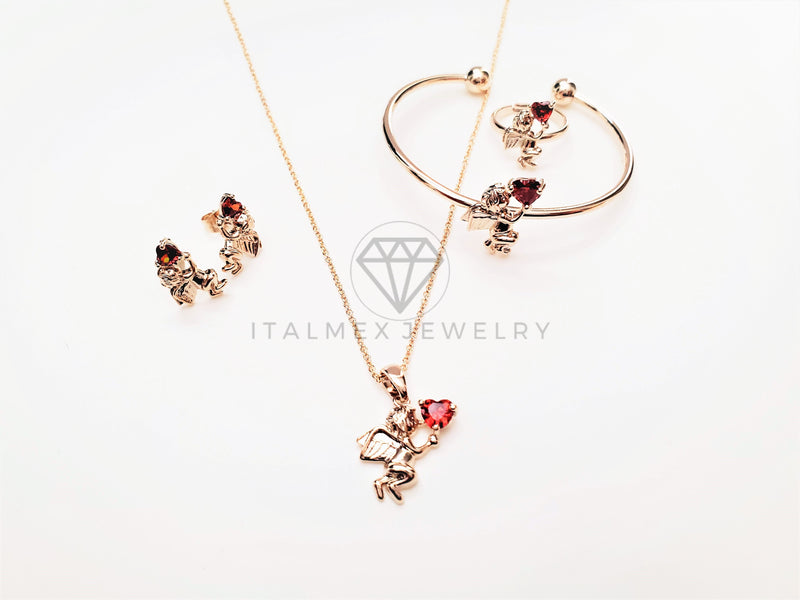 Juego de Niña - 103455 - Diseño de Cupido CZ Roja Oro Laminado 18K