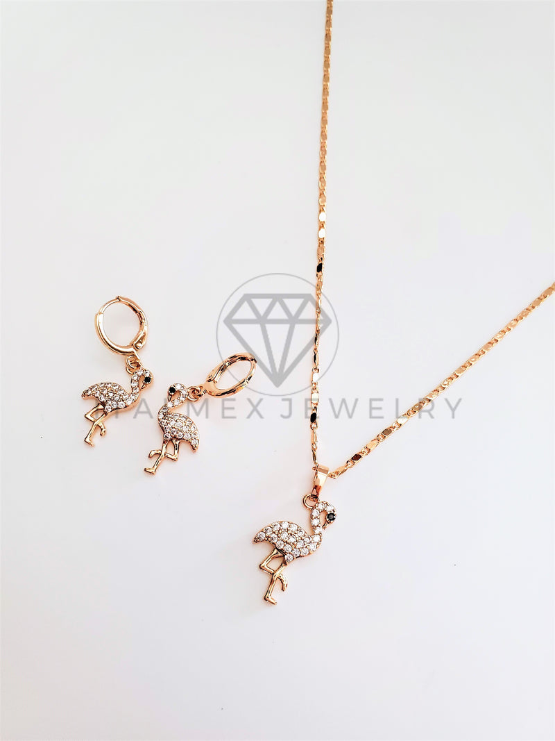 Juego de Lujo - 103458 - Diseño de Flamingos CZ Clara Oro Laminado 18K