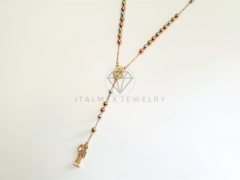Rosario de Lujo - 103470 - Estilo Clásico con Medalla Santa Muerte Oro Laminado 18K