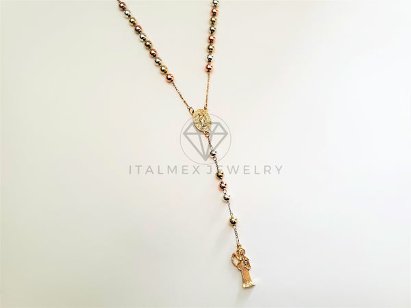 Rosario de Lujo - 103470 - Estilo Clásico con Medalla Santa Muerte Oro Laminado 18K