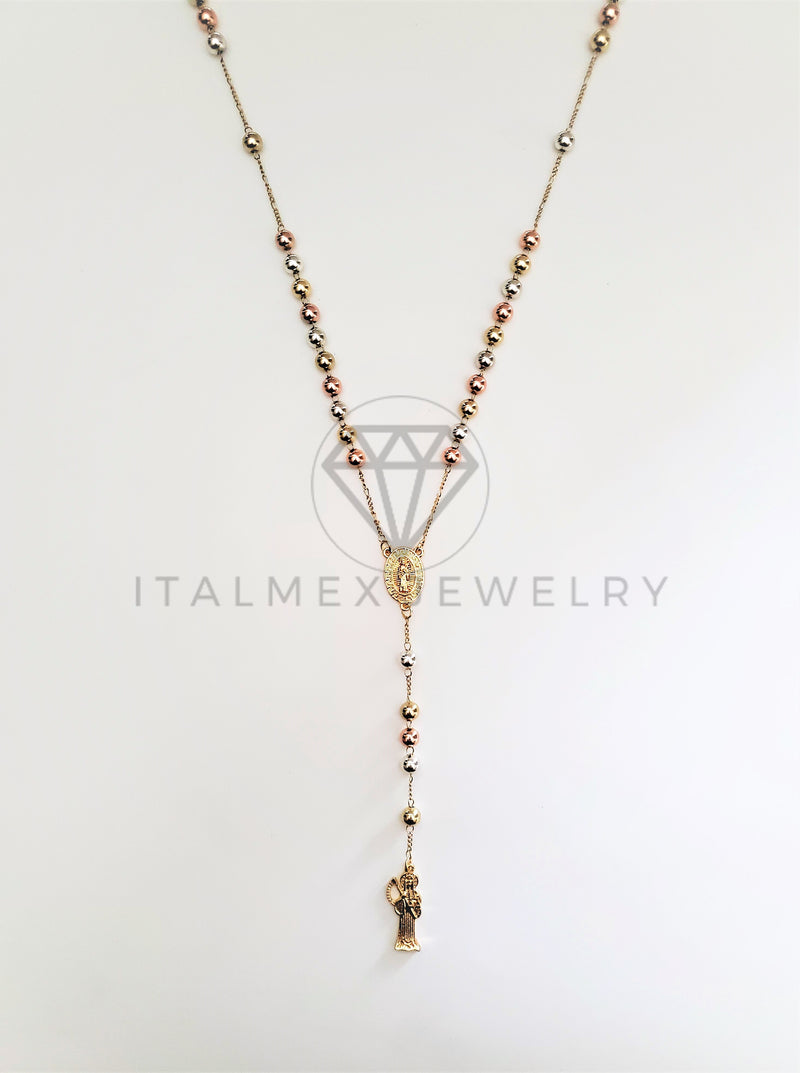 Rosario de Lujo - 103470 - Estilo Clásico con Medalla Santa Muerte Oro Laminado 18K