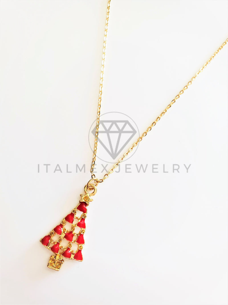 Collar Elegante - 103483 - Collar Pino Navideño Rojo Oro Laminado 18K
