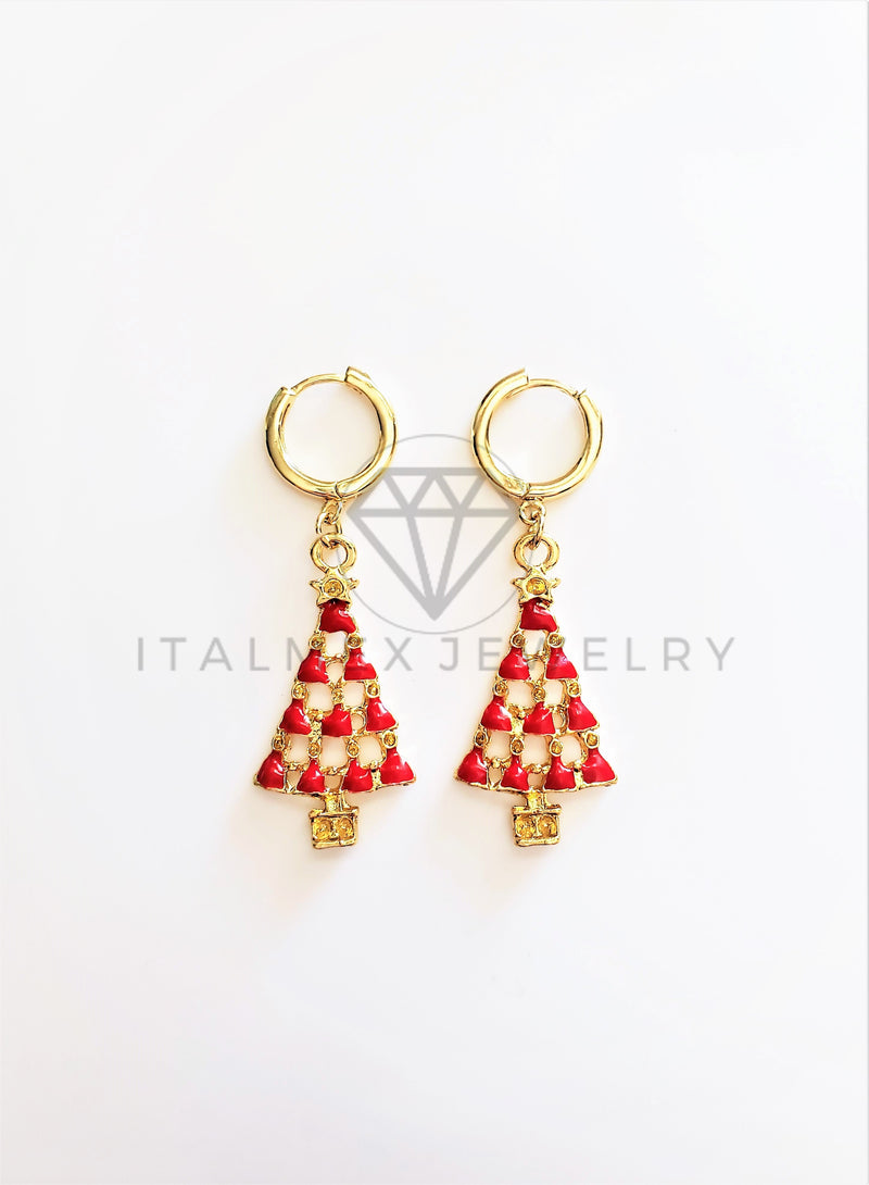 Arete de Lujo - 103490 - Diseño de Pino Navideño Rojo Oro Laminado 18K