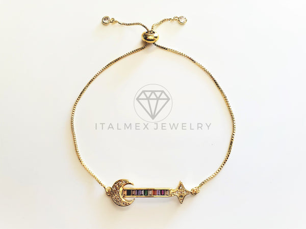 Pulsera Elegante - 103496 - Diseño Ajustable Luna y Estrella CZ Colores Oro Laminado 18K