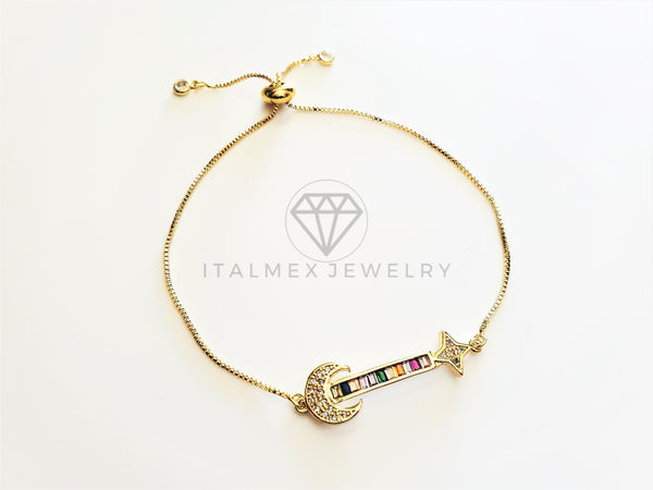 Pulsera Elegante - 103496 - Diseño Ajustable Luna y Estrella CZ Colores Oro Laminado 18K