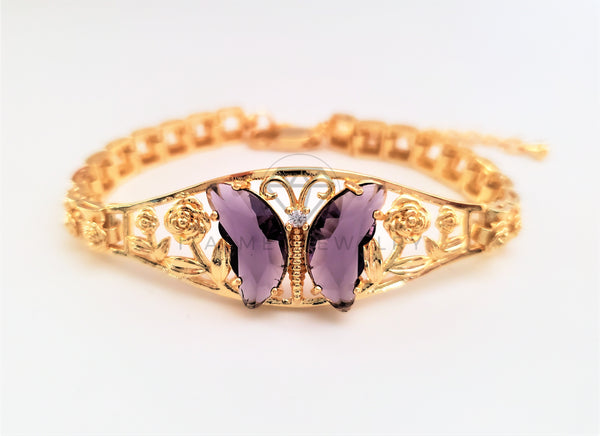 Pulsera Elegante - 103500 - Esclava de Mariposa CZ Morada Oro Laminado 18K