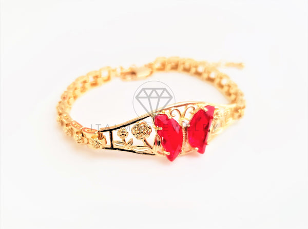 Pulsera Elegante - 103501 - Esclava de Mariposa CZ Roja Oro Laminado 18K