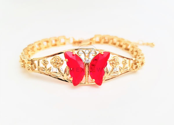 Pulsera Elegante - 103501 - Esclava de Mariposa CZ Roja Oro Laminado 18K