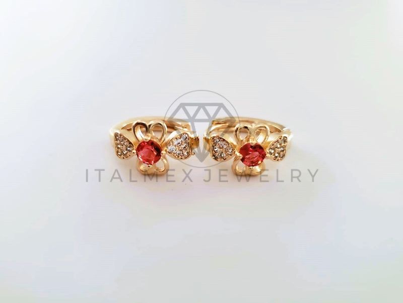 Arete de Lujo - 103840 - Diseño Flor CZ Roja Oro Laminado 18K