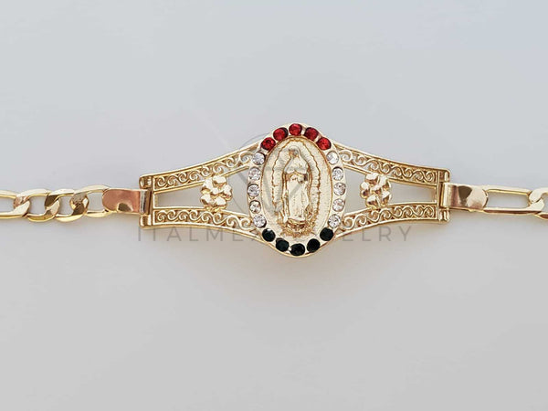 Esclava de Lujo - 101038 - Diseño Virgen de Guadalupe con CZ Tricolor Oro Laminado 18K