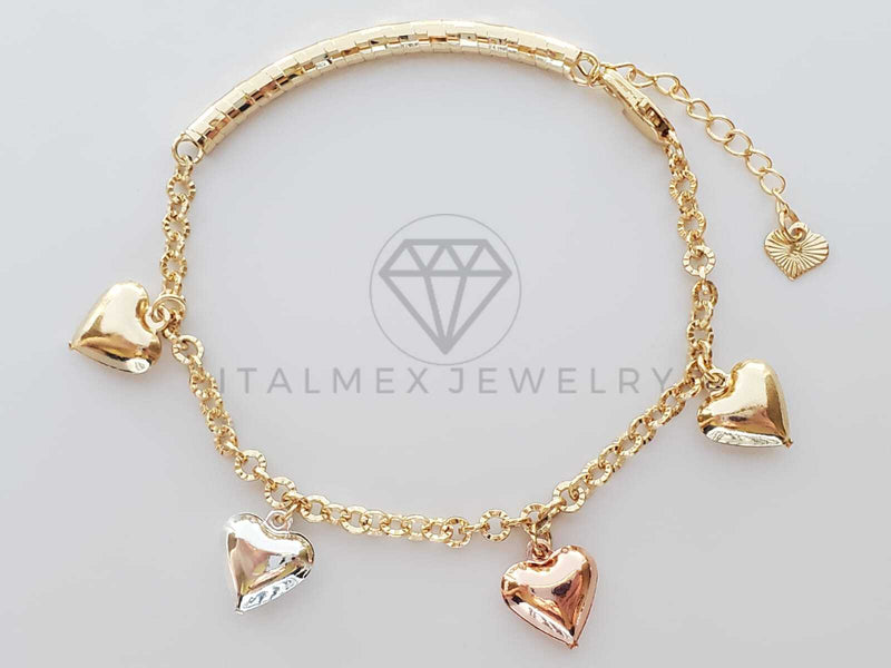 Pulsera Elegante - 100238 - Diseño Cadena Diamantada Corazón 3 Oros Oro Laminado 18K