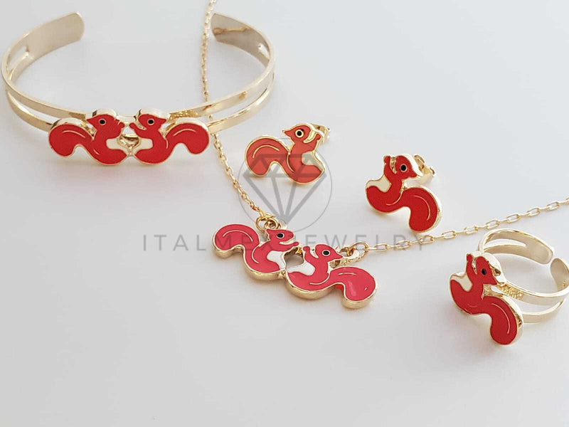 Juego de Niña - 101814 - Diseño de Ardillitas Rosas Oro Laminado 18K