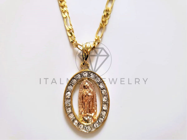 Dije Elegante - 104166 - Medalla Virgen Guadalupe Circonia Clara Oro Laminado 18K