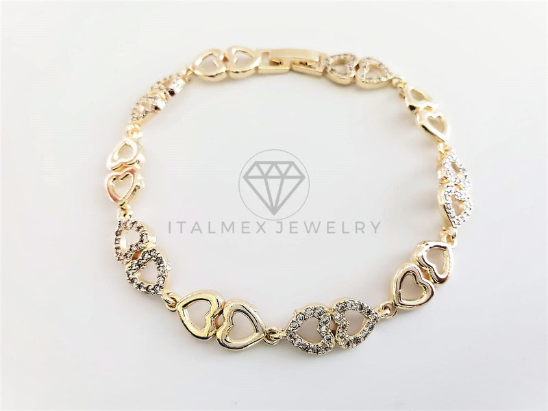 Pulsera de Lujo - 102872 - Diseño Corazones con CZ Clara Oro Laminado 18K