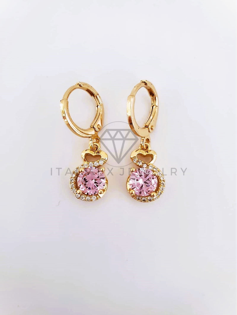 Arete de Lujo - 103517 - Diseño Redondo CZ Rosa Oro Laminado 18K