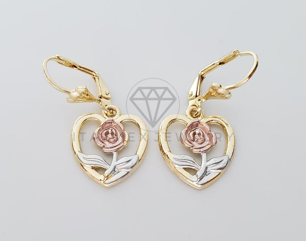 Arete Elegante - 100748 - Diseño de Corazón con Rosa Oro Laminado 18K