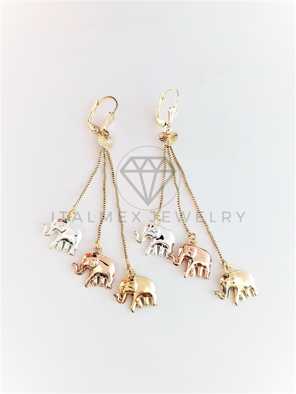 Arete de Lujo - 103069 - Arete Estilo Tira con Elefantes Oro Laminado 18K