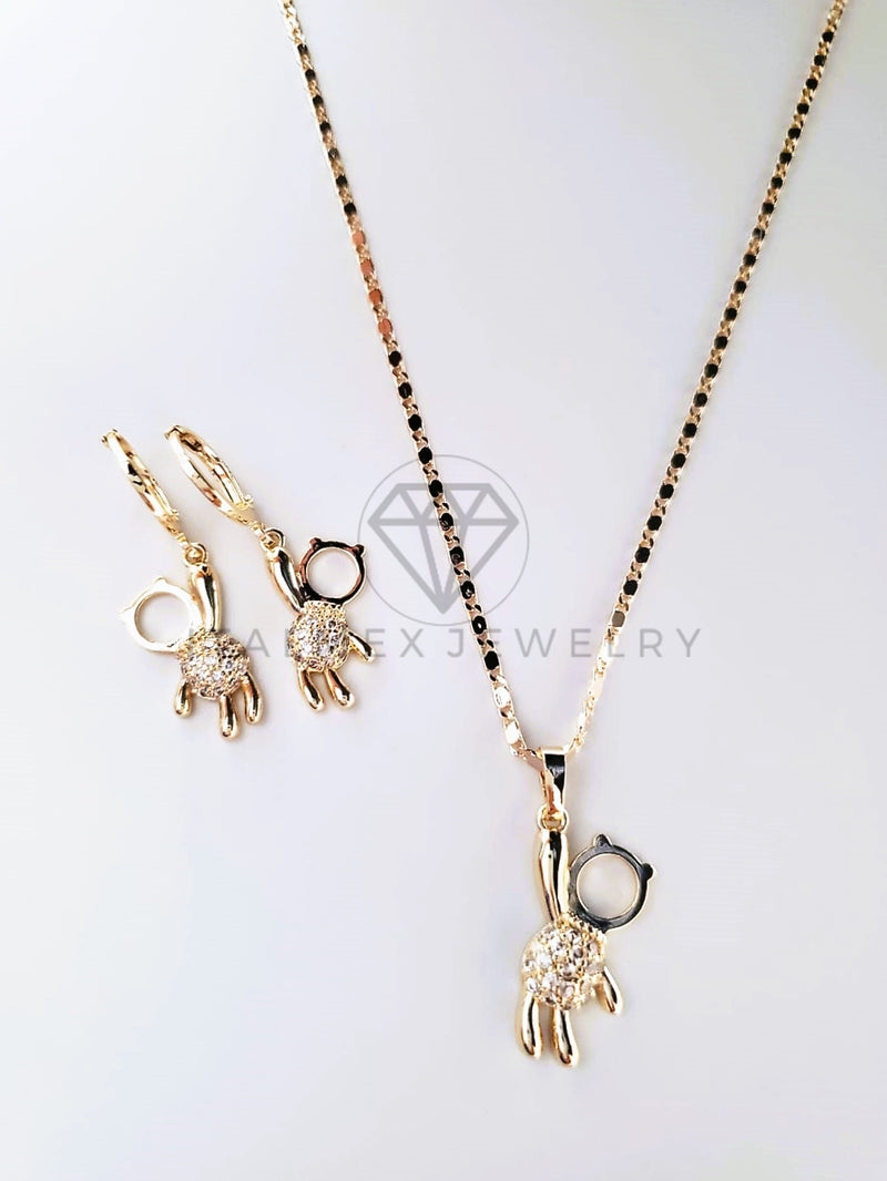 Juego de Lujo - 103811 - Diseño Osito Colgado CZ Clara Oro Laminado 18K