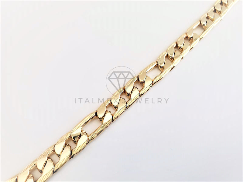 Pulsera Ajustable - 102862 - Diseño Figaro Link Diamantada 10mm/9" Oro Laminado 18K