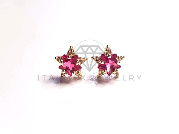 Broquel de Lujo - 103670 - Diseño Estrella CZ Roja Oro Laminado 18K