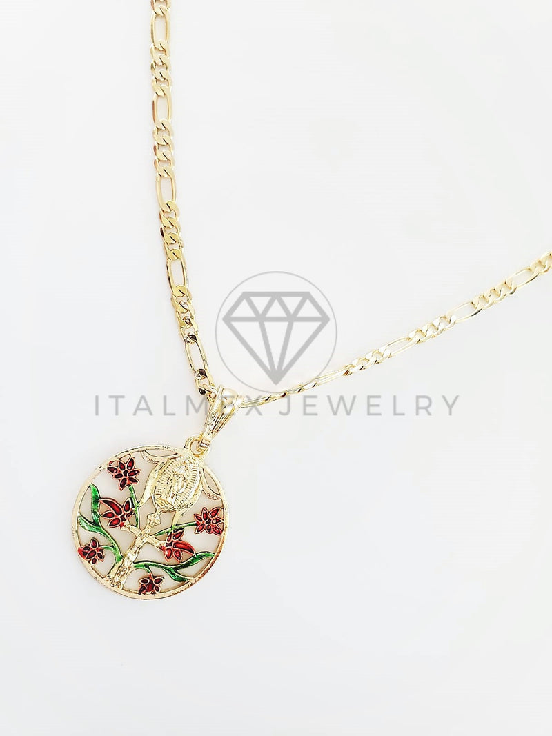 Dije Elegante - 102745 - Árbol de la Vida con Cristo y Virgen Tamaño Mediano Oro Laminado 18K