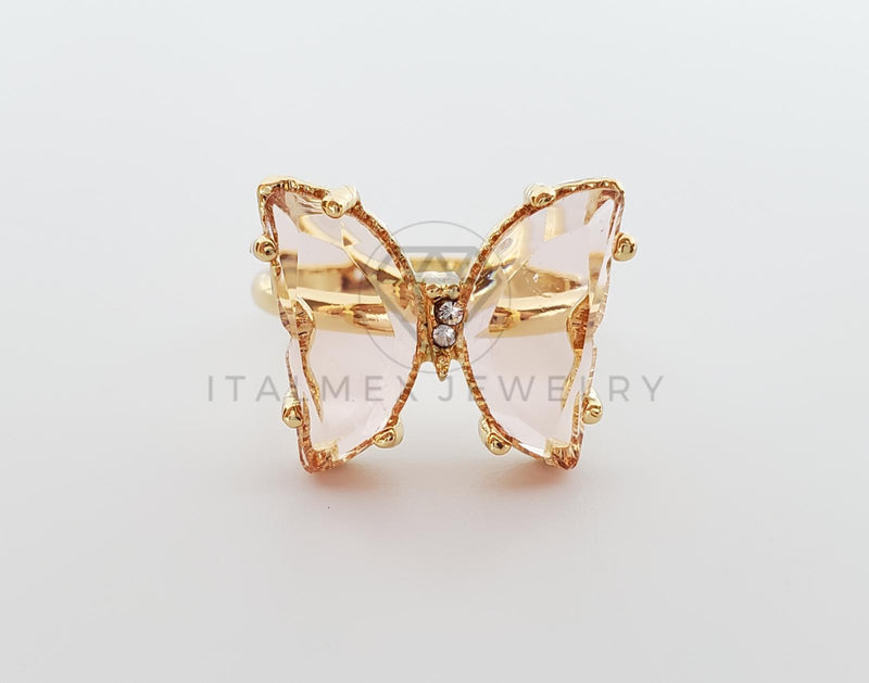 Anillo de Lujo - 101565 - Diseño Mariposa con CZ Rosa Clara Oro Laminado 18K