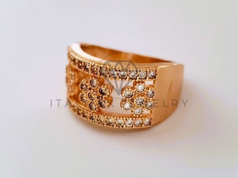 Anillo Dama de Lujo -104382 - Banda Floral con Circonia Clara Oro Laminado 18K