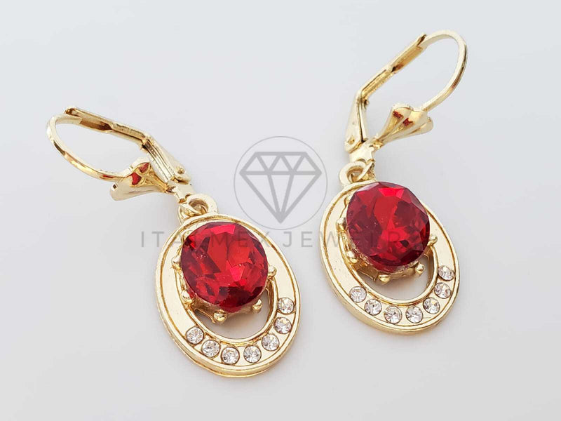 Arete de Lujo - 100745 - Diseño Redondo CZ Roja Oro Laminado 18K