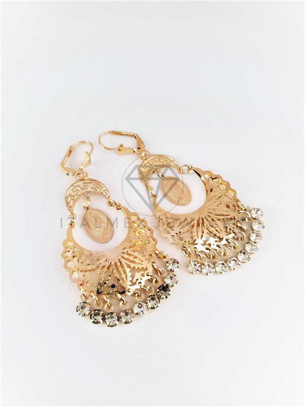 Arete de Lujo - 103099 - Arete Filigrana Virgen de Guadalupe CZ Clara Oro Laminado 18K