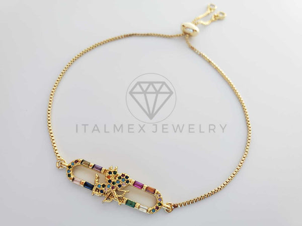 Pulsera Ajustable - 101296 - Diseño de Cupido con CZ Color Oro Laminado 18K