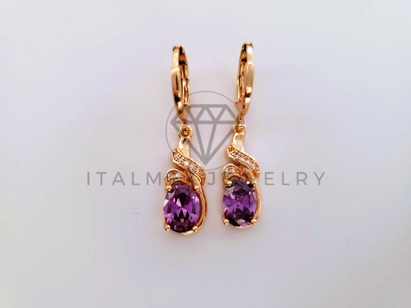 Arete de Lujo - 104348 - Diseño de Gota CZ Morada Oro Laminado 18K