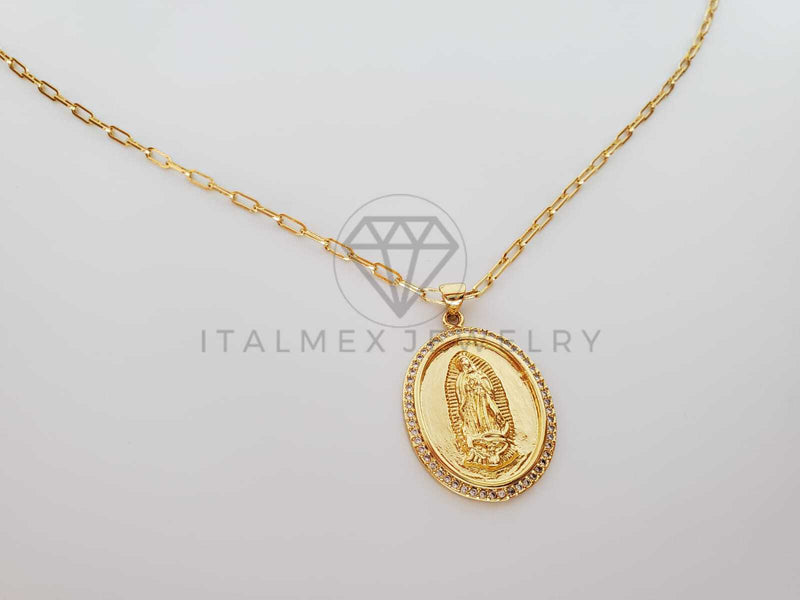 Collar Elegante - 101607 - Collar Medalla Virgen Guadalupe CZ Clara Oro Laminado 18K