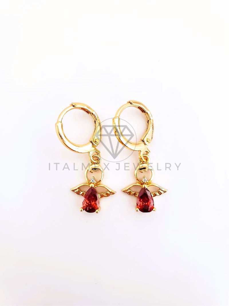Arete de Lujo - 103547 - Diseño Angelito CZ Roja Oro Laminado 18K