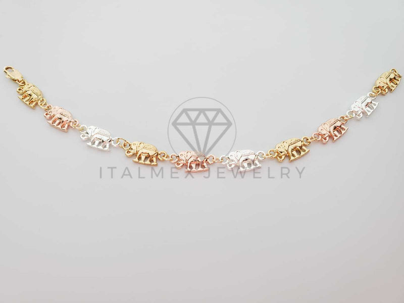 Pulsera de Lujo - 100233 - Diseño Elefantes 3 Tonos Oro Laminado 18K